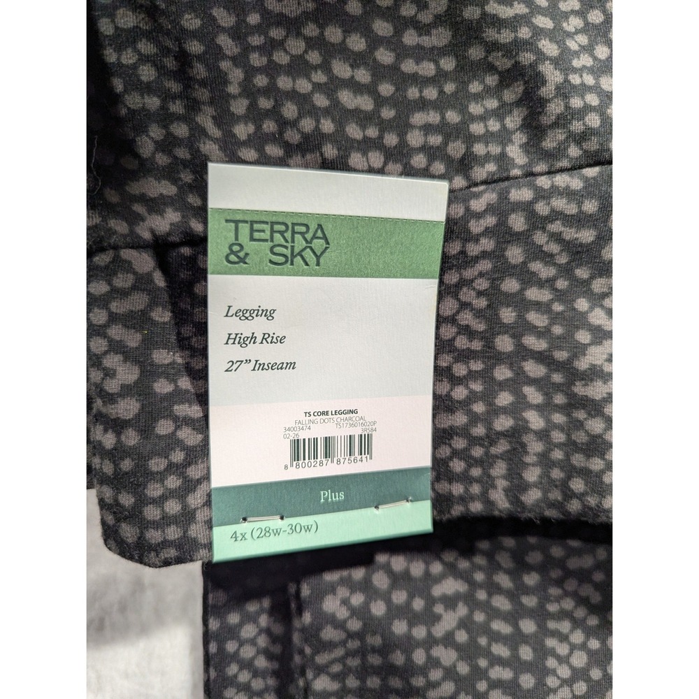 Terra & Sky Leggings Womens 4X Charcoal NWT Falling Dots High Rise 27 Inseam